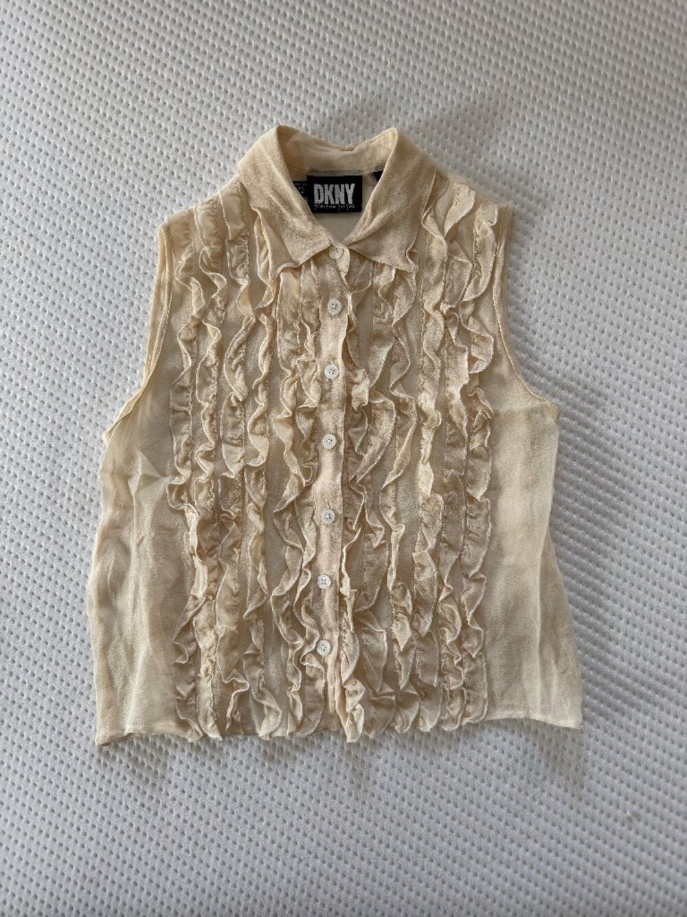 DKNY Vintage Silk Ruffled Tuxedo Sleeveless Blouse